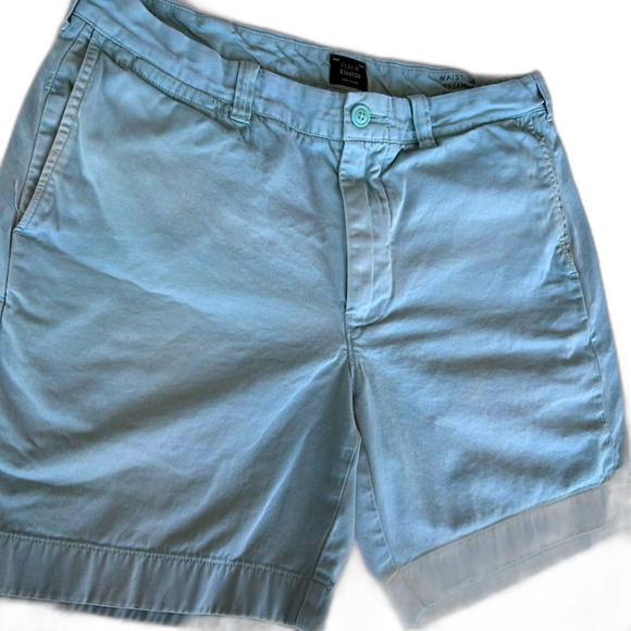 J. CREW Stanton Men's light blue/green 100% Cotton Twill Chino Shorts Size 34 - Picture 2 of 7